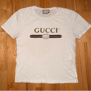 Gucci White Tee with Red and Green Stripe